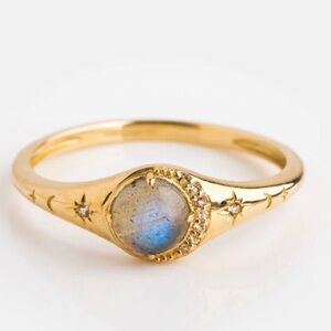 Local Eclectic 9K Solid Gold Labradorite Signet Ring – Size 9